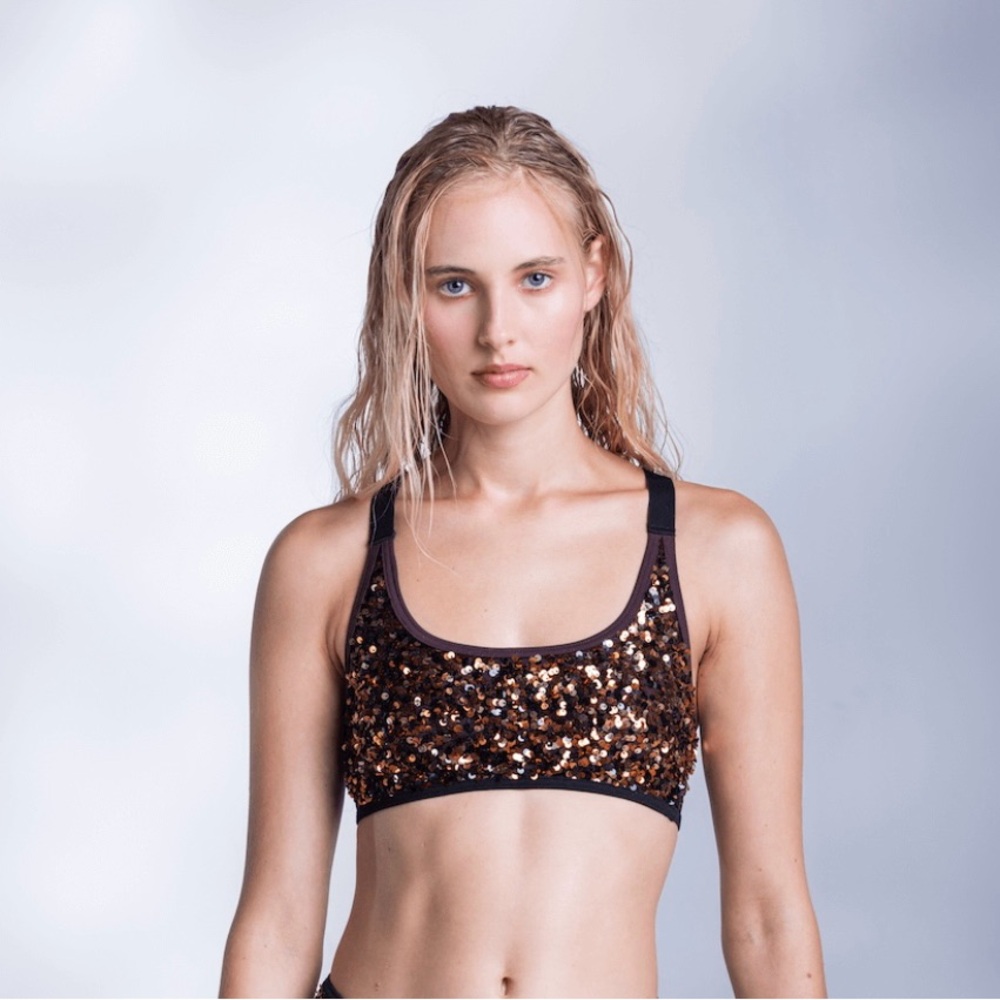 Milakrasna Sequin TARA pole dance top caramel xs new with tags